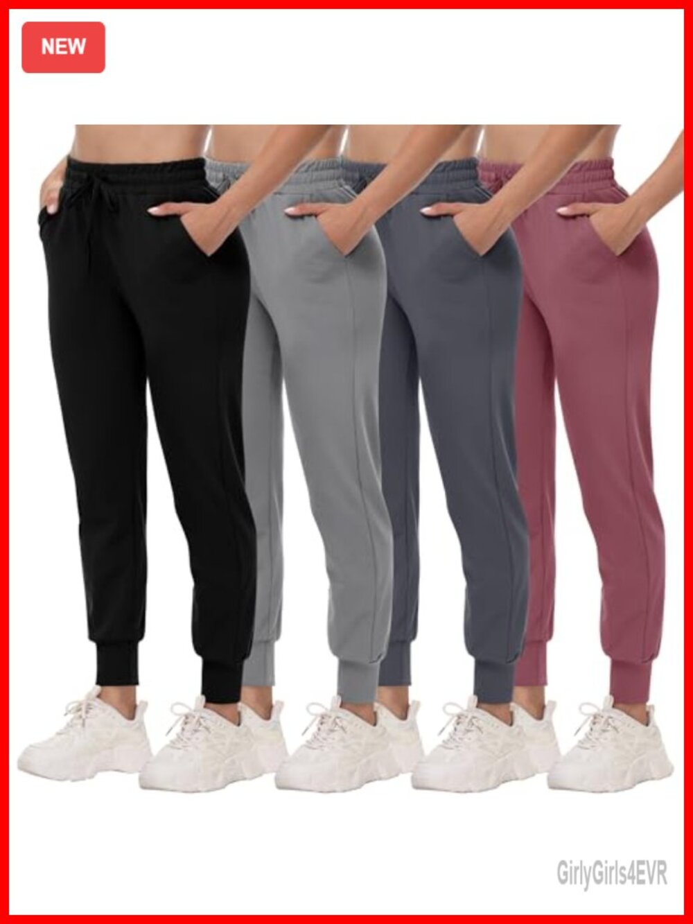 4 Pack Women's Joggers Sweatpants with Pockets Comfy Workout Lounge